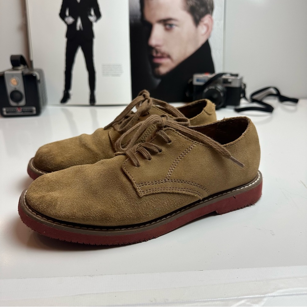 Sperry Caspian Boys 3M Tan Suede Oxford Shoes Red Sole Preppy Dress